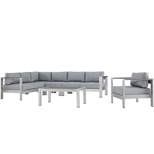 Shore 6 Piece Outdoor Patio Aluminum Sectional Sofa Set 2558-SLV-GRY