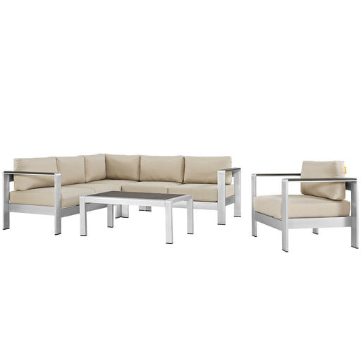 Shore 5 Piece Outdoor Patio Aluminum Sectional Sofa Set 2560-SLV-BEI