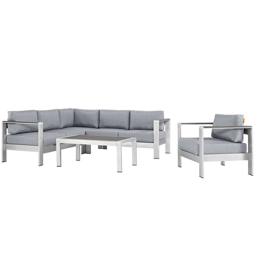 Shore 5 Piece Outdoor Patio Aluminum Sectional Sofa Set 2560-SLV-GRY