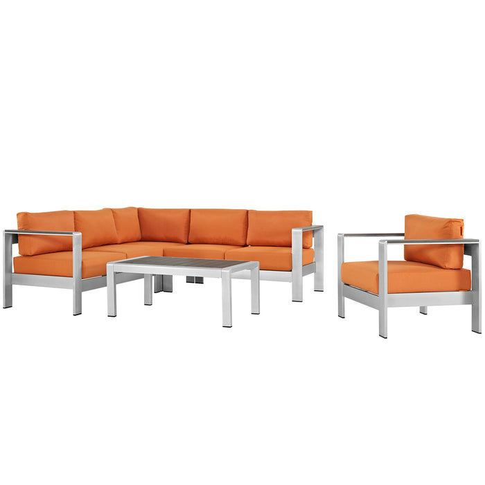 Shore 5 Piece Outdoor Patio Aluminum Sectional Sofa Set 2560-SLV-ORA