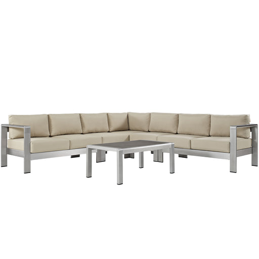 Shore 6 Piece Outdoor Patio Aluminum Sectional Sofa Set 2561-SLV-BEI