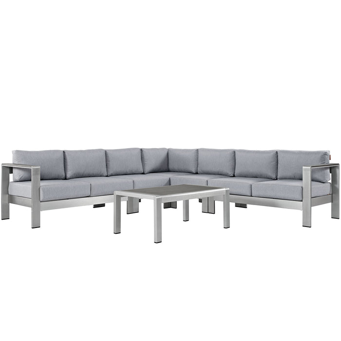 Shore 6 Piece Outdoor Patio Aluminum Sectional Sofa Set 2561-SLV-GRY