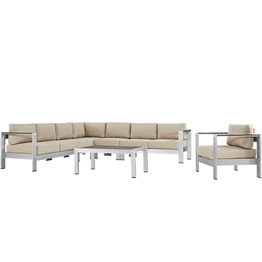 Shore 7 Piece Outdoor Patio Aluminum Sectional Sofa Set 2562-SLV-BEI