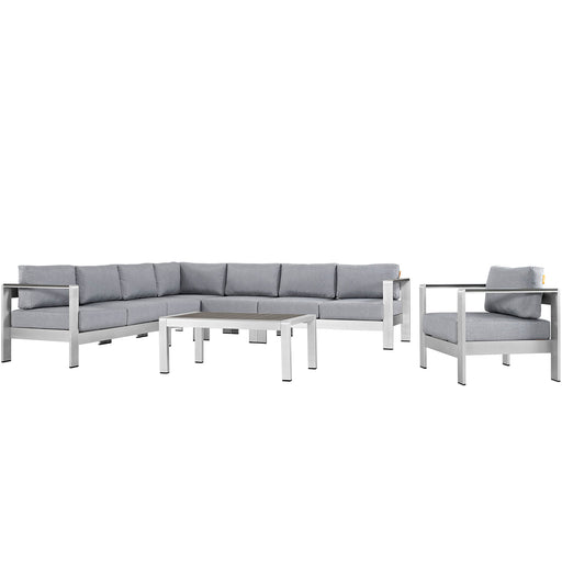 Shore 7 Piece Outdoor Patio Aluminum Sectional Sofa Set 2562-SLV-GRY