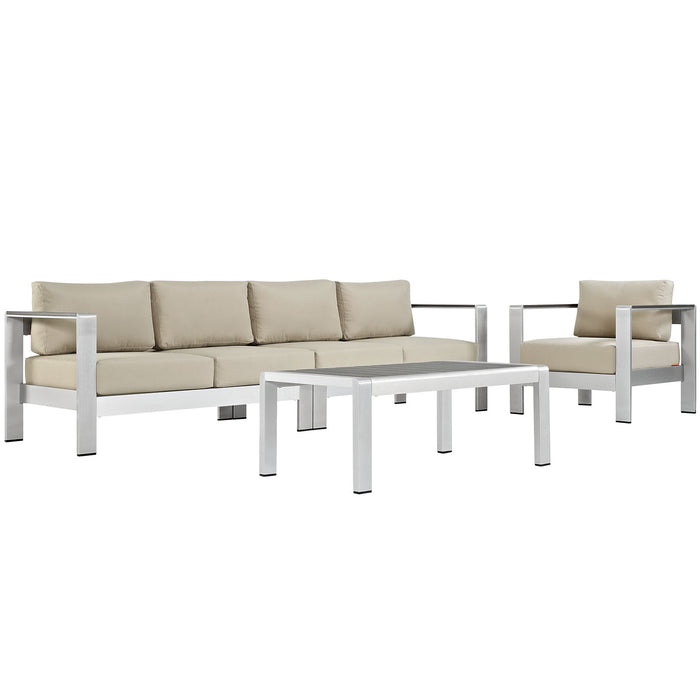 Shore 4 Piece Outdoor Patio Aluminum Sectional Sofa Set 2563-SLV-BEI