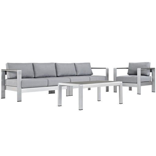 Shore 4 Piece Outdoor Patio Aluminum Sectional Sofa Set 2563-SLV-GRY