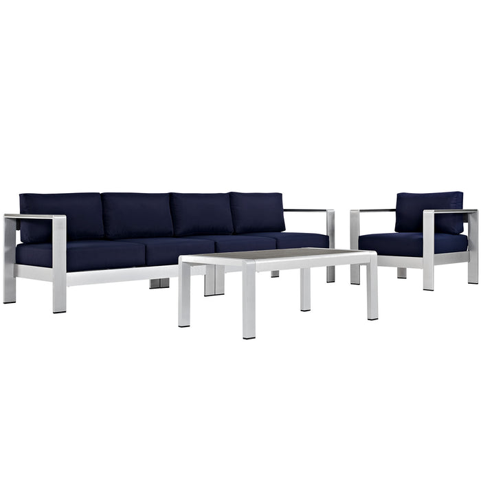 Shore 4 Piece Outdoor Patio Aluminum Sectional Sofa Set 2563-SLV-NAV