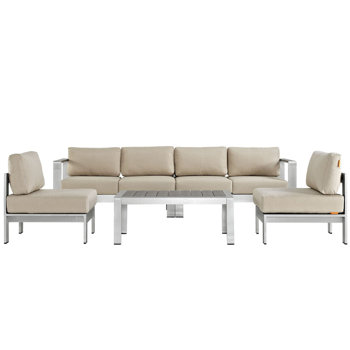 Shore 5 Piece Outdoor Patio Aluminum Sectional Sofa Set 2564-SLV-BEI