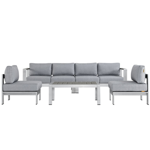 Shore 5 Piece Outdoor Patio Aluminum Sectional Sofa Set 2564-SLV-GRY