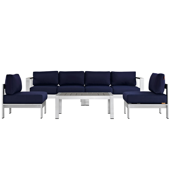 Shore 5 Piece Outdoor Patio Aluminum Sectional Sofa Set 2564-SLV-NAV