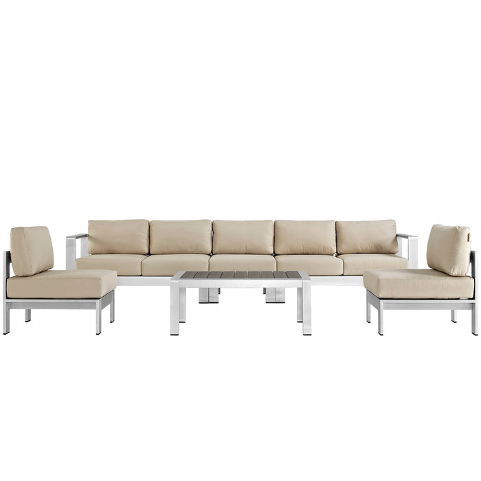 Shore 6 Piece Outdoor Patio Aluminum Sectional Sofa Set 2565-SLV-BEI