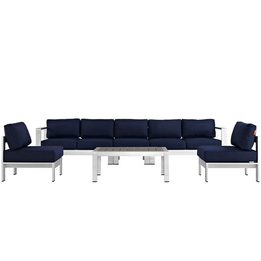 Shore 6 Piece Outdoor Patio Aluminum Sectional Sofa Set 2565-SLV-NAV