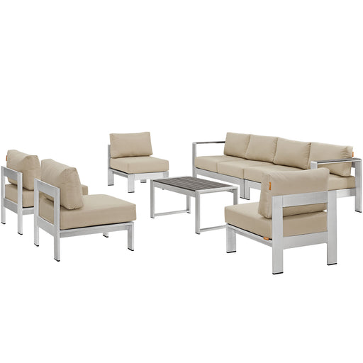 Shore 7 Piece Outdoor Patio Sectional Sofa Set 2566-SLV-BEI