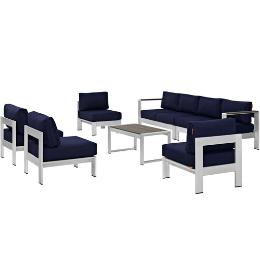 Shore 7 Piece Outdoor Patio Sectional Sofa Set 2566-SLV-NAV