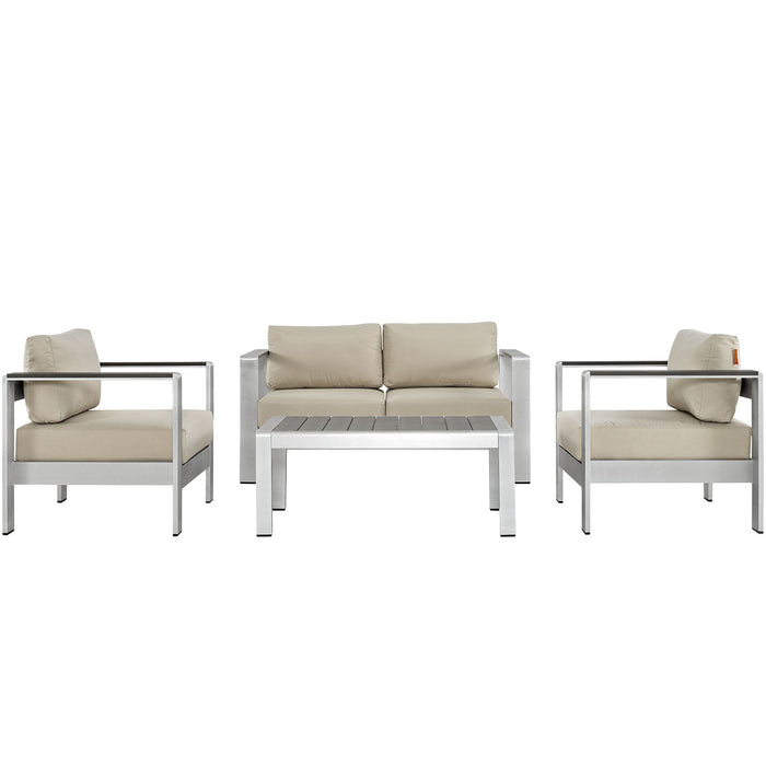 Shore 4 Piece Outdoor Patio Aluminum Sectional Sofa Set 2567-SLV-BEI