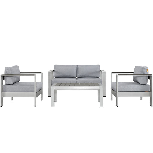 Shore 4 Piece Outdoor Patio Aluminum Sectional Sofa Set 2567-SLV-GRY