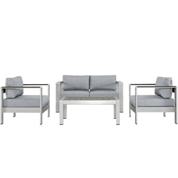 Shore 4 Piece Outdoor Patio Aluminum Sectional Sofa Set 2567-SLV-GRY