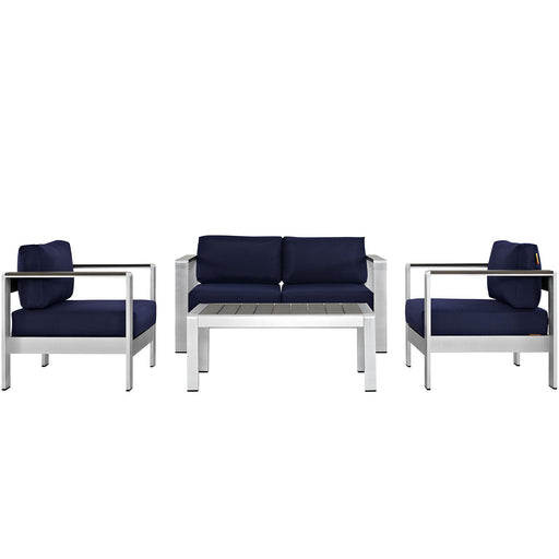 Shore 4 Piece Outdoor Patio Aluminum Sectional Sofa Set 2567-SLV-NAV