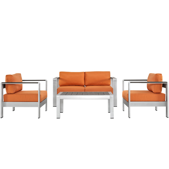 Shore 4 Piece Outdoor Patio Aluminum Sectional Sofa Set 2567-SLV-ORA