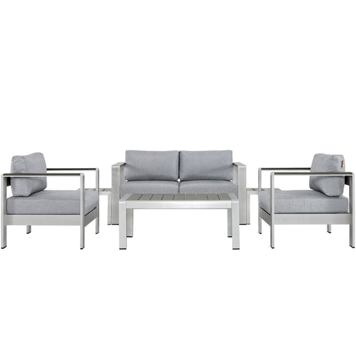 Shore 6 Piece Outdoor Patio Aluminum Sectional Sofa Set 2568-SLV-GRY