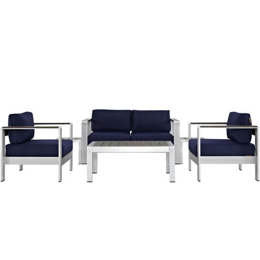 Shore 6 Piece Outdoor Patio Aluminum Sectional Sofa Set 2568-SLV-NAV