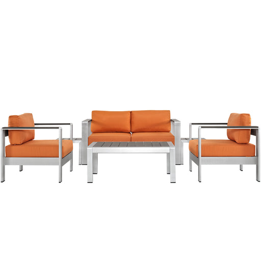 Shore 6 Piece Outdoor Patio Aluminum Sectional Sofa Set 2568-SLV-ORA