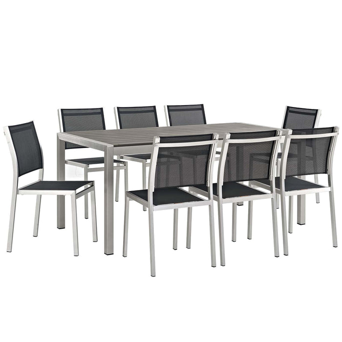 Shore 9 Piece Outdoor Patio Aluminum Dining Set 2583-SLV-BLK-SET