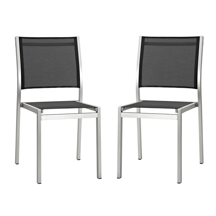 Shore Side Chair Outdoor Patio Aluminum Set of 2 2585-SLV-BLK-SET