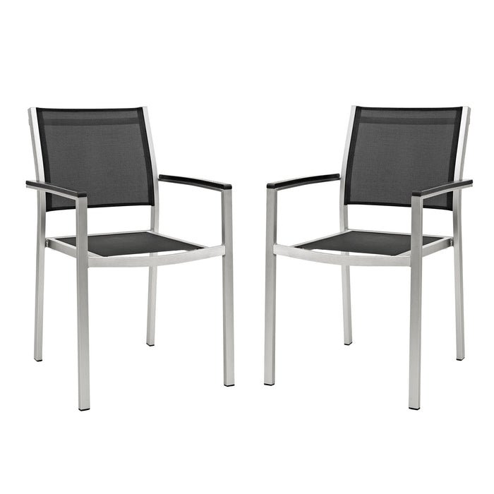 Shore Dining Chair Outdoor Patio Aluminum Set of 2 2586-SLV-BLK-SET