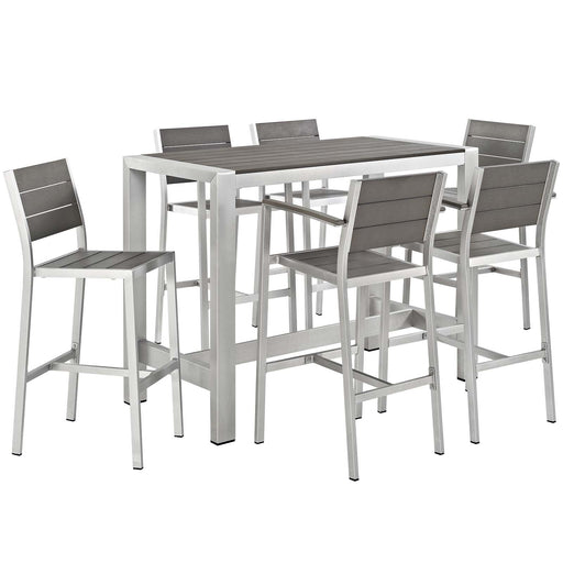 Shore 7 Piece Outdoor Patio Aluminum Dining Set 2587-SLV-GRY-SET