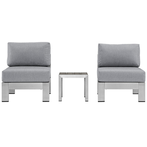 Shore 3 Piece Outdoor Patio Aluminum Sectional Sofa Set 2598-SLV-GRY