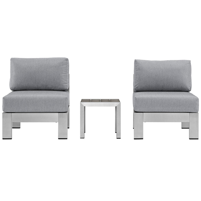 Shore 3 Piece Outdoor Patio Aluminum Sectional Sofa Set 2598-SLV-GRY