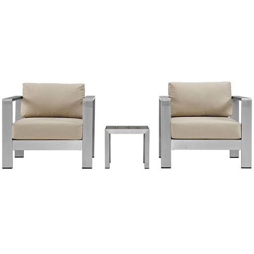 Shore 3 Piece Outdoor Patio Aluminum Sectional Sofa Set 2599-SLV-BEI