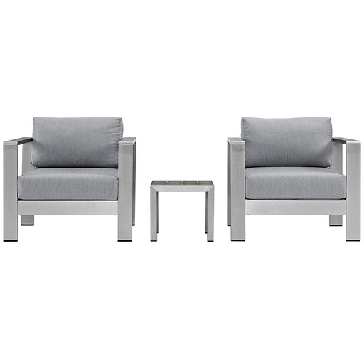 Shore 3 Piece Outdoor Patio Aluminum Sectional Sofa Set 2599-SLV-GRY