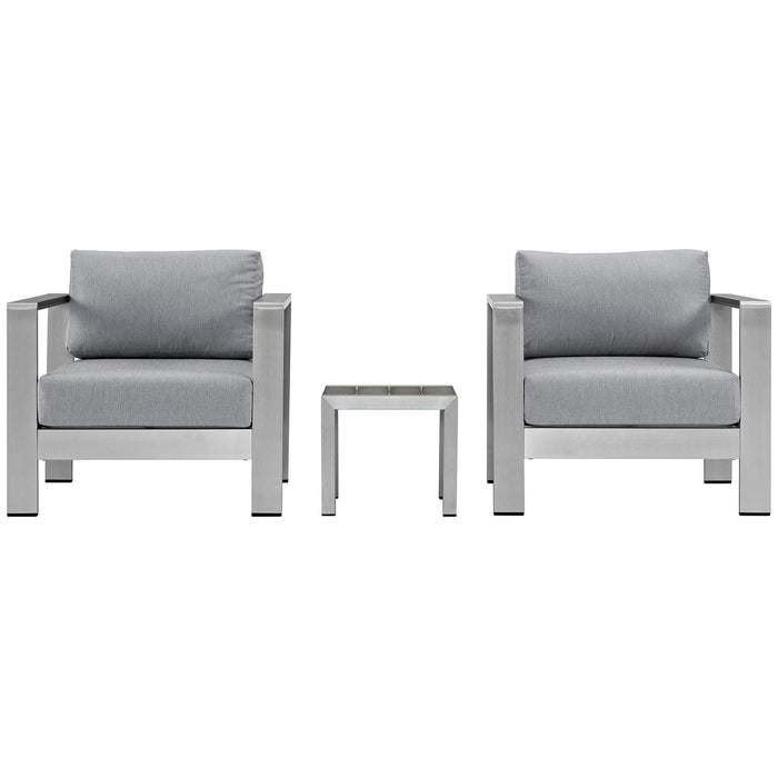 Shore 3 Piece Outdoor Patio Aluminum Set 2599-SLV-GRY