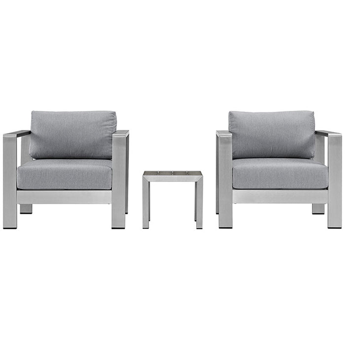 Shore 3 Piece Outdoor Patio Aluminum Sectional Sofa Set 2599-SLV-GRY