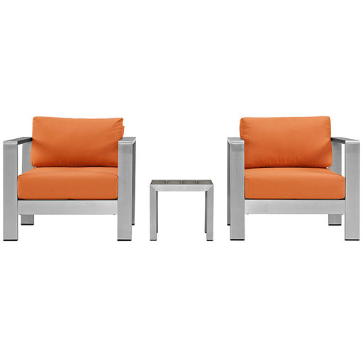 Shore 3 Piece Outdoor Patio Aluminum Sectional Sofa Set 2599-SLV-ORA