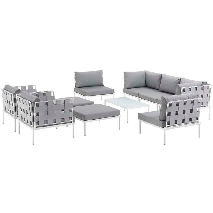 Harmony 10 Piece Outdoor Patio Aluminum Sectional Sofa Set 2616-WHI-GRY-SET