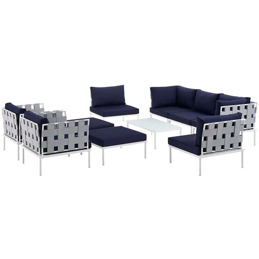 Harmony 10 Piece Outdoor Patio Aluminum Sectional Sofa Set 2616-WHI-NAV-SET