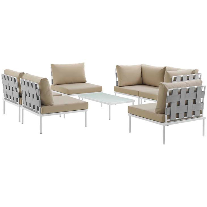 Harmony 7 Piece Outdoor Patio Aluminum Sectional Sofa Set 2617-WHI-BEI-SET