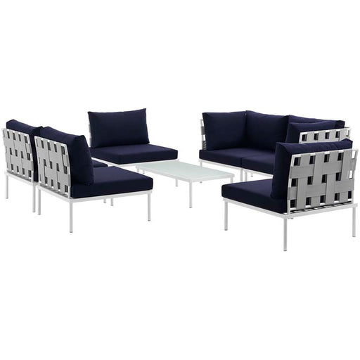 Harmony 7 Piece Outdoor Patio Aluminum Sectional Sofa Set 2617-WHI-NAV-SET