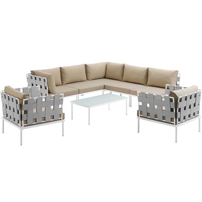 Harmony 8 Piece Outdoor Patio Aluminum Sectional Sofa Set 2619-WHI-BEI-SET