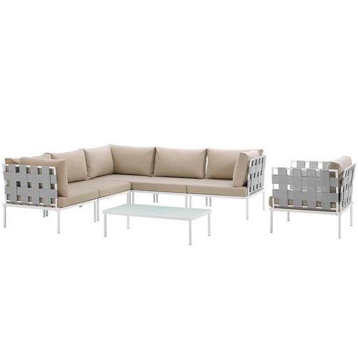 Harmony 7 Piece Outdoor Patio Aluminum Sectional Sofa Set 2620-WHI-BEI-SET