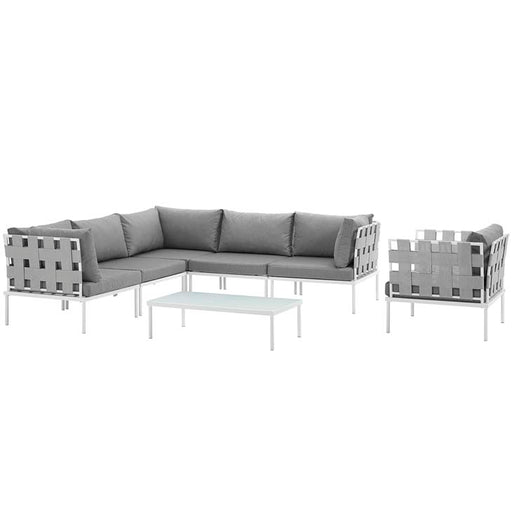 Harmony 7 Piece Outdoor Patio Aluminum Sectional Sofa Set 2620-WHI-GRY-SET