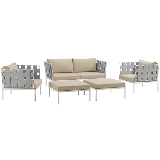 Harmony 5 Piece Outdoor Patio Aluminum Sectional Sofa Set 2621-WHI-BEI-SET