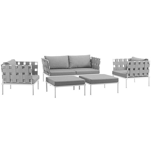 Harmony 5 Piece Outdoor Patio Aluminum Sectional Sofa Set 2621-WHI-GRY-SET