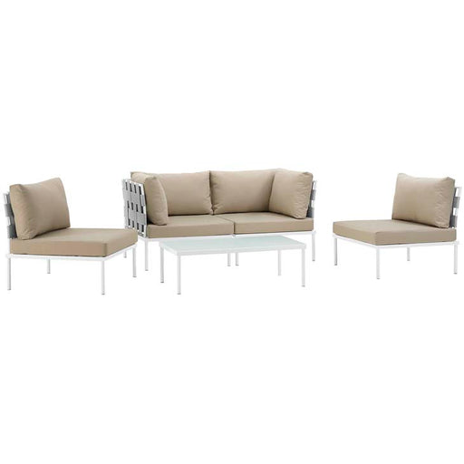 Harmony 5 Piece Outdoor Patio Aluminum Sectional Sofa Set 2622-WHI-BEI-SET