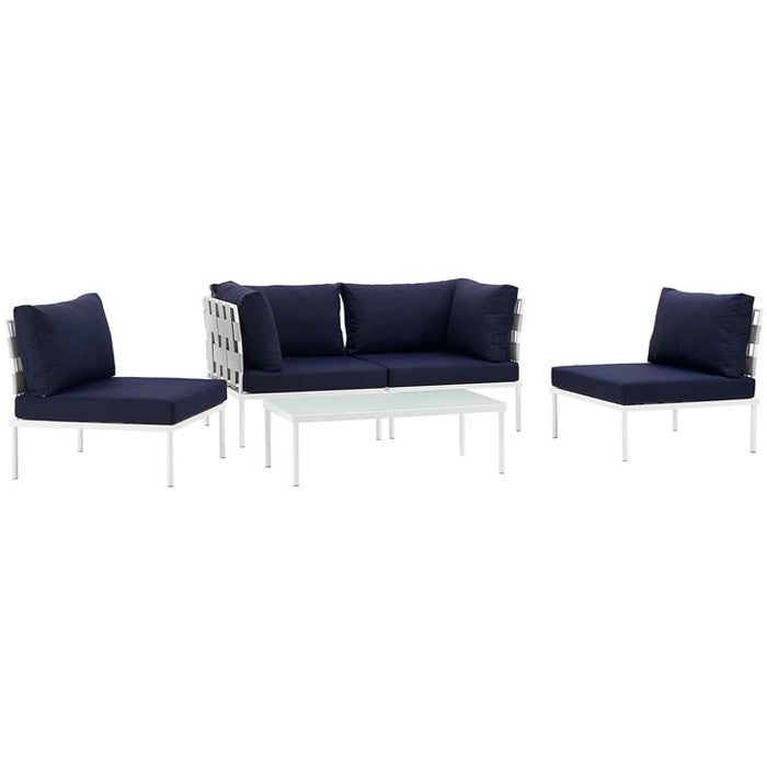 Harmony 5 Piece Outdoor Patio Aluminum Sectional Sofa Set 2622-WHI-NAV-SET