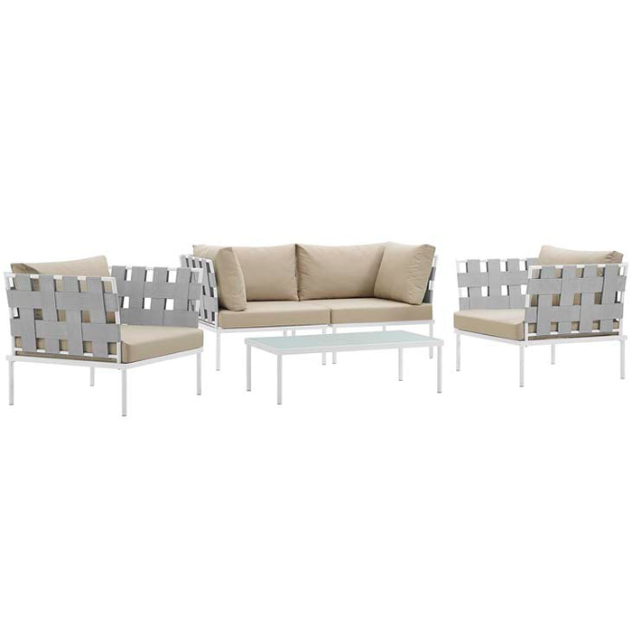 Harmony 5  Piece Outdoor Patio Aluminum Sectional Sofa Set 2623-WHI-BEI-SET