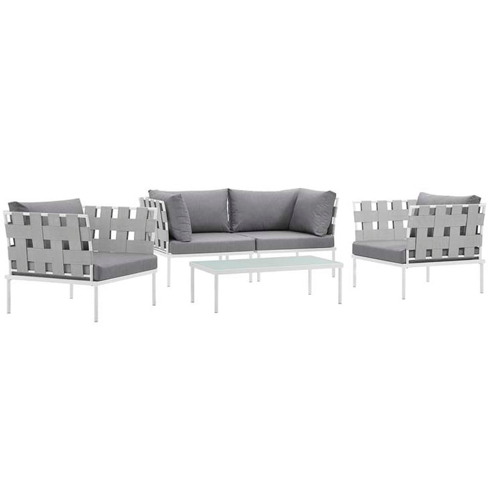 Harmony 5  Piece Outdoor Patio Aluminum Sectional Sofa Set 2623-WHI-GRY-SET